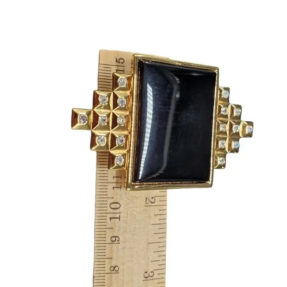Vtg Signed SMB Art Deco Revival Brooch Sandra Miller Burrows Rhinestone Black - Picture 14 of 16
